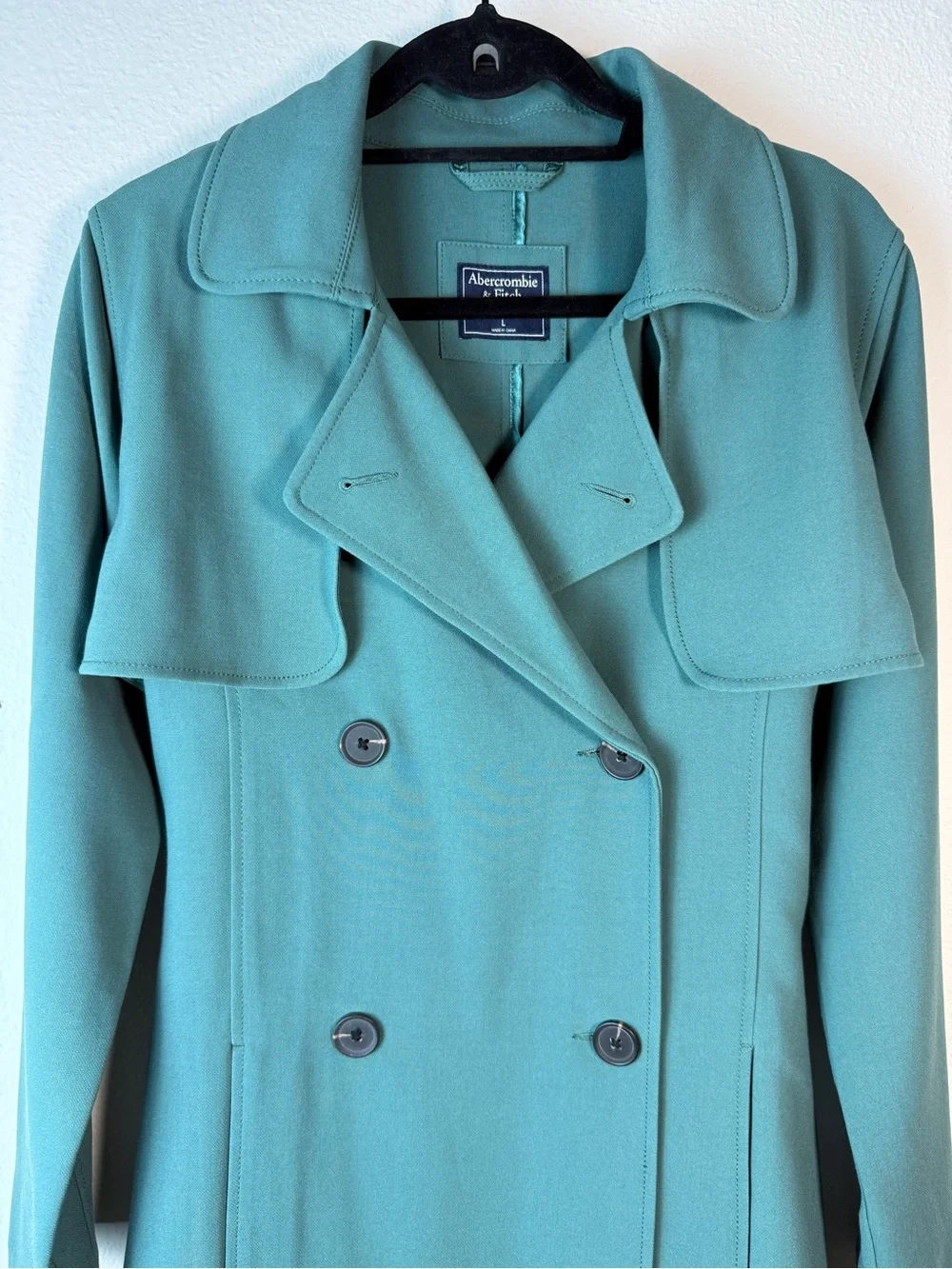 NWOT Abercrombie & Fitch Trench Coat Large Jade Blue Green Belted Duster Blazer - Picture 3 of 12